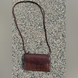 Fossil vintage brown leather crossbody wallet bag